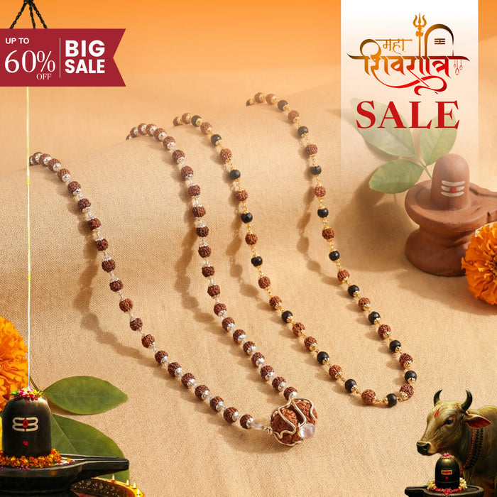 1 Mukhi Rudraksha Pendant Combo with Gold Cap Rudraksha & Karungali Malai Govt. Certified