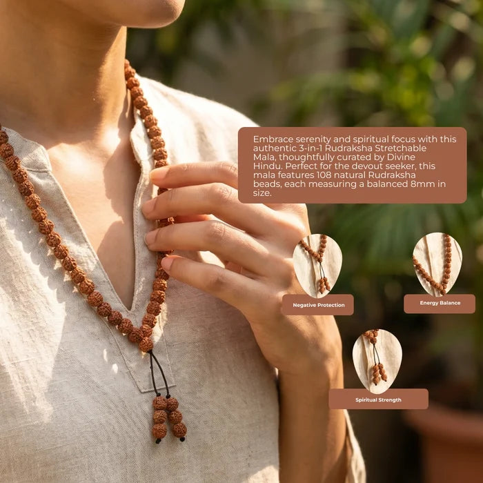 3-in-1 Rudraksha Stretchable Mala 108 Beads