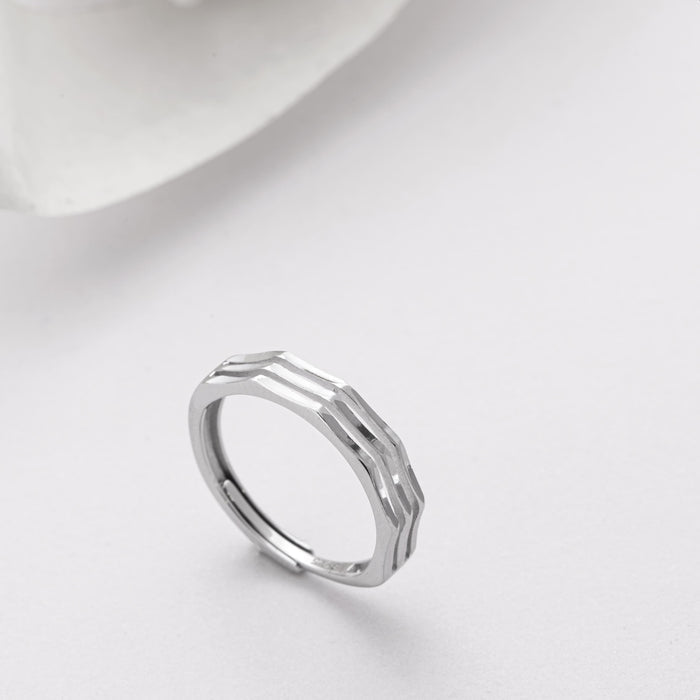 3 Lines Rhodium Plated 925 Silver Mens Ring (Adjustable)