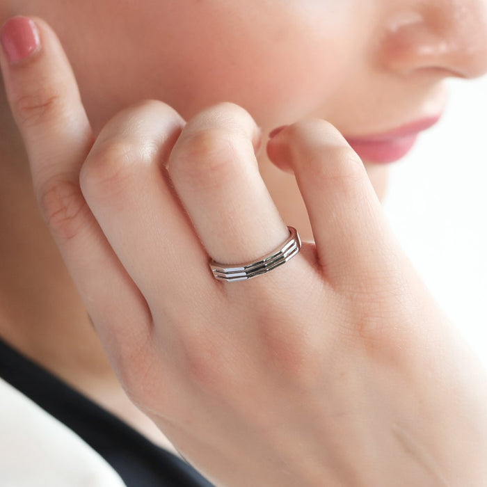 3 Lines Rhodium Plated 925 Silver Mens Ring (Adjustable)
