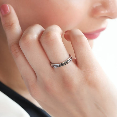 3 Lines Rhodium Plated 925 Silver Mens Ring (Adjustable)