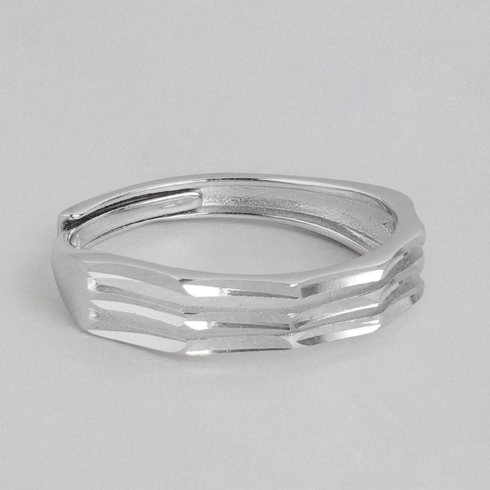 3 Lines Rhodium Plated 925 Silver Mens Ring (Adjustable)