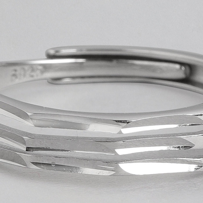 3 Lines Rhodium Plated 925 Silver Mens Ring (Adjustable)