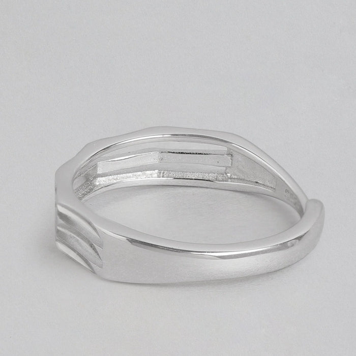 3 Lines Rhodium Plated 925 Silver Mens Ring (Adjustable)