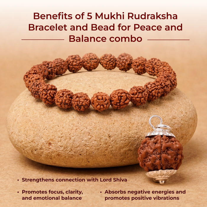5 Mukhi Rudraksha Bracelet and Bead for Peace and Balance combo - view 4