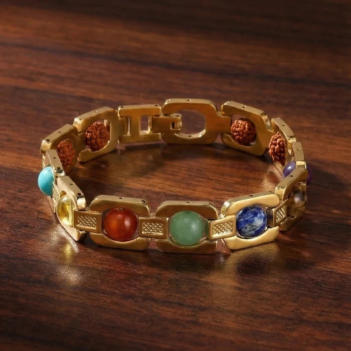 7 Chakra Link Chain Bracelet with Rudraksha