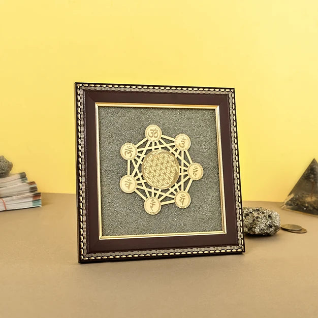 7 Chakra Raw Pyrite Frame for Energy Balance & Wealth Flow