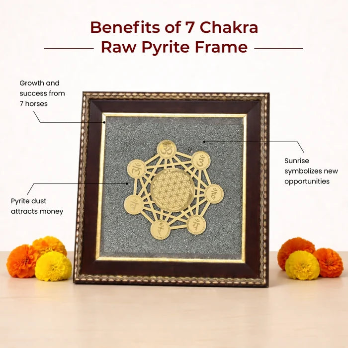 7 Chakra Raw Pyrite Frame for Energy Balance & Wealth Flow - view 4