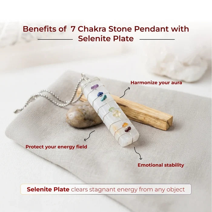 7 Chakra Stone Pendant with Selenite Plate - view 3