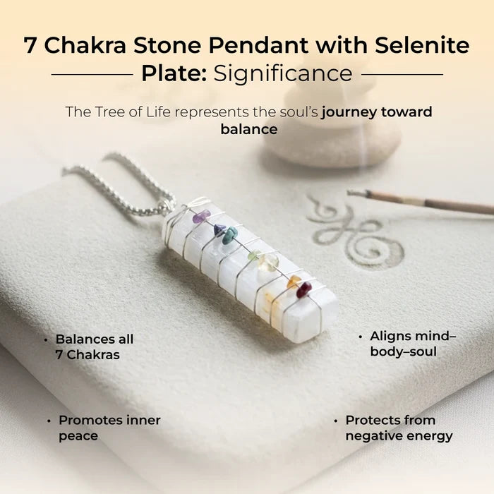 7 Chakra Stone Pendant with Selenite Plate - view 4