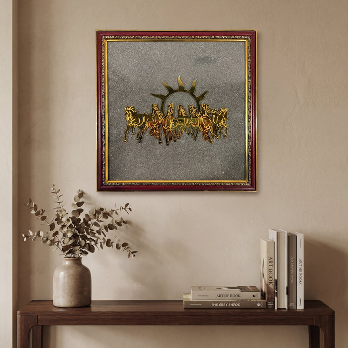7 Horses Raw Pyrite Frame for Vastu & Prosperity - Medium Size (12*10 inch)