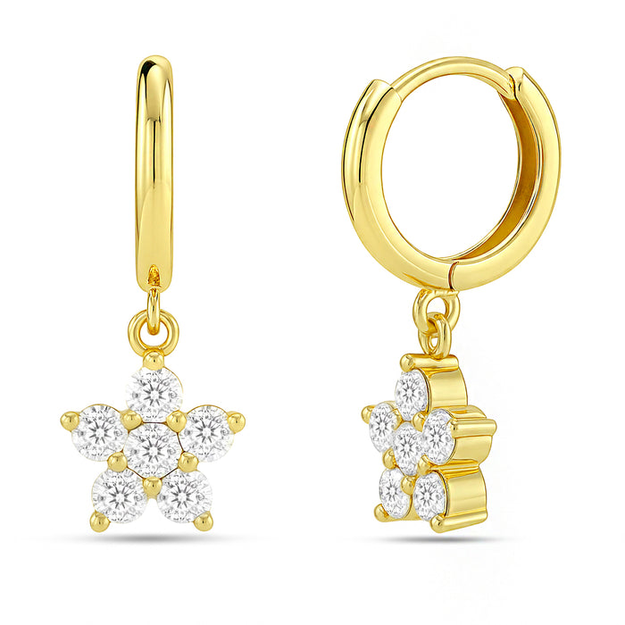 Gold plated 925 Sterling Silver hoop earrings for women with dangling sparkling star charms. – Zavya