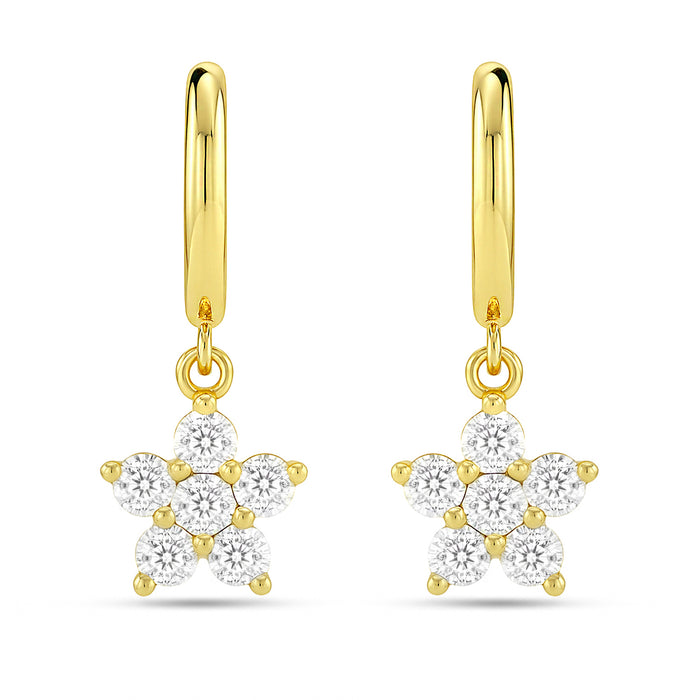 Gold plated 925 Sterling Silver hoop earrings for women with sparkling crystal star drops – Zavya