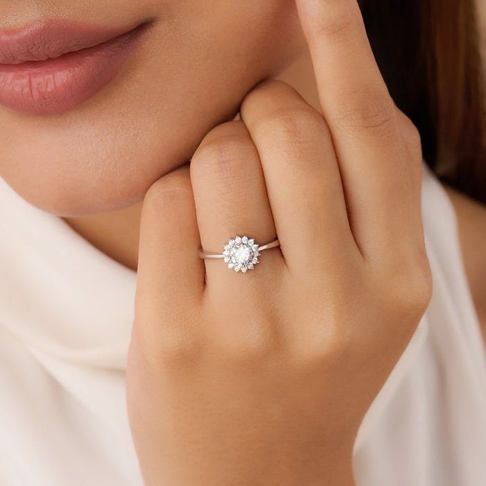 A Flower from My Heart Rhodium Plated Ring