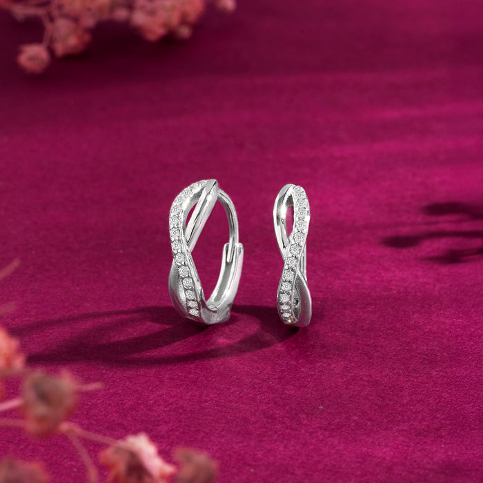 A Forever Promise Huggie Rhodium Plated 925 Silver Hoop Earrings