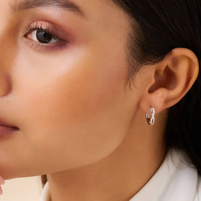 A Forever Promise Huggie Rhodium Plated 925 Silver Hoop Earrings