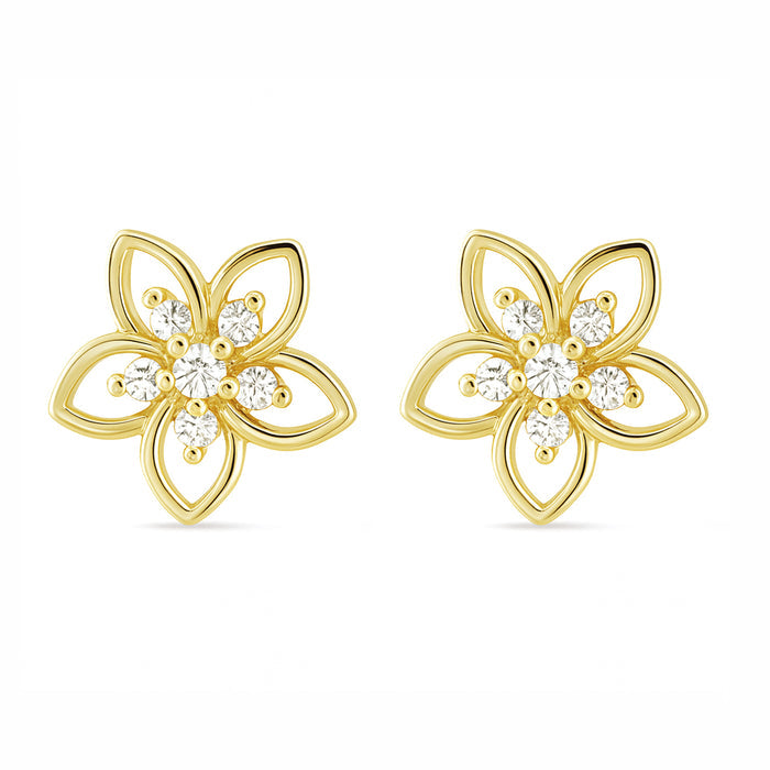 Gold plated 925 Sterling Silver flower stud earrings for women with sparkling center stones. – Zavya