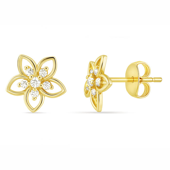 Daily wear gold plated 925 Sterling Silver flower stud earrings for women with clear stones – Zavya