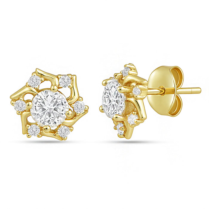 A Wish in Bloom Solitaire Gold Plated 925 Silver Stud Earrings