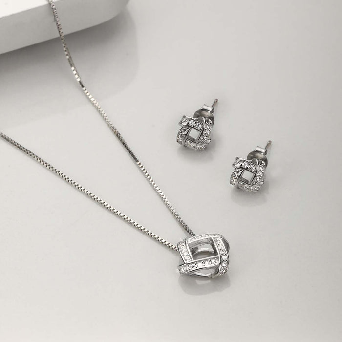 Abstract Brilliance Rhodium-Plated 925 Sterling Silver Jewelry Set