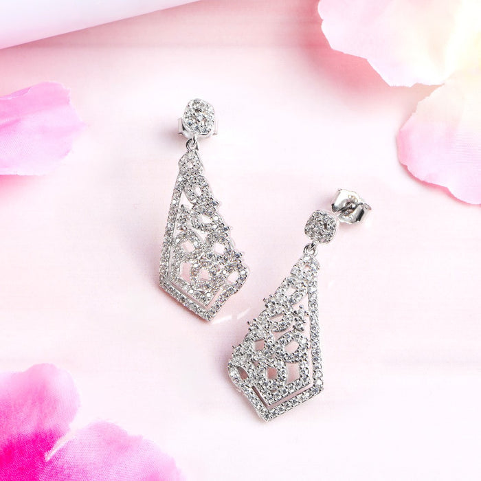 Abstract CZ Elegance Rhodium-Plated 925 Sterling Silver Earrings