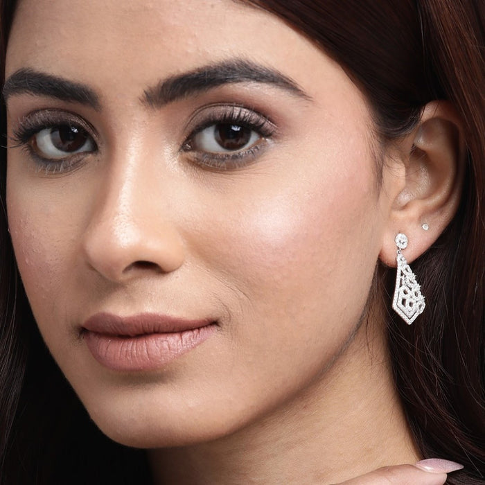 Abstract CZ Elegance Rhodium-Plated 925 Sterling Silver Earrings