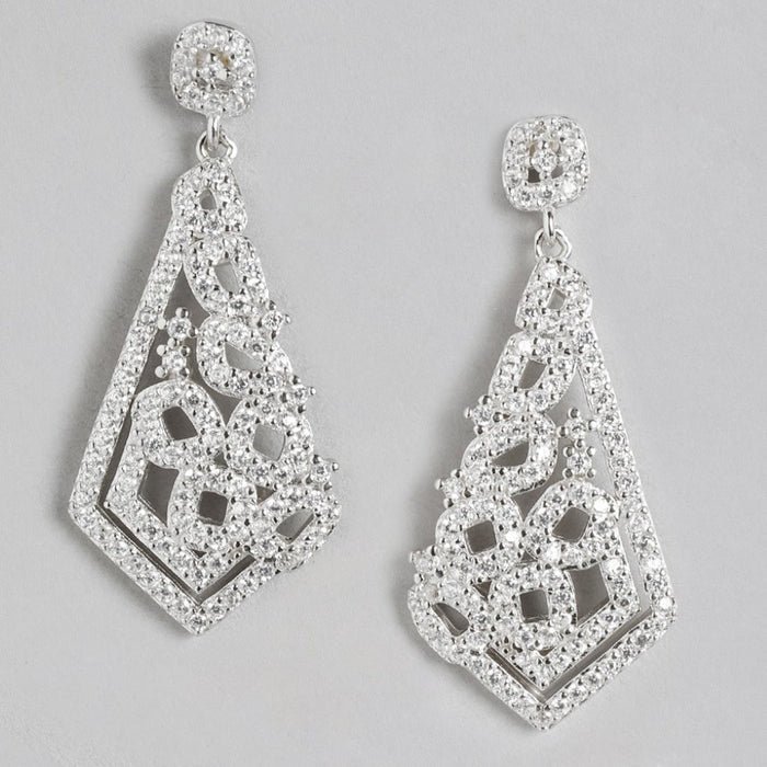 Abstract CZ Elegance Rhodium-Plated 925 Sterling Silver Earrings