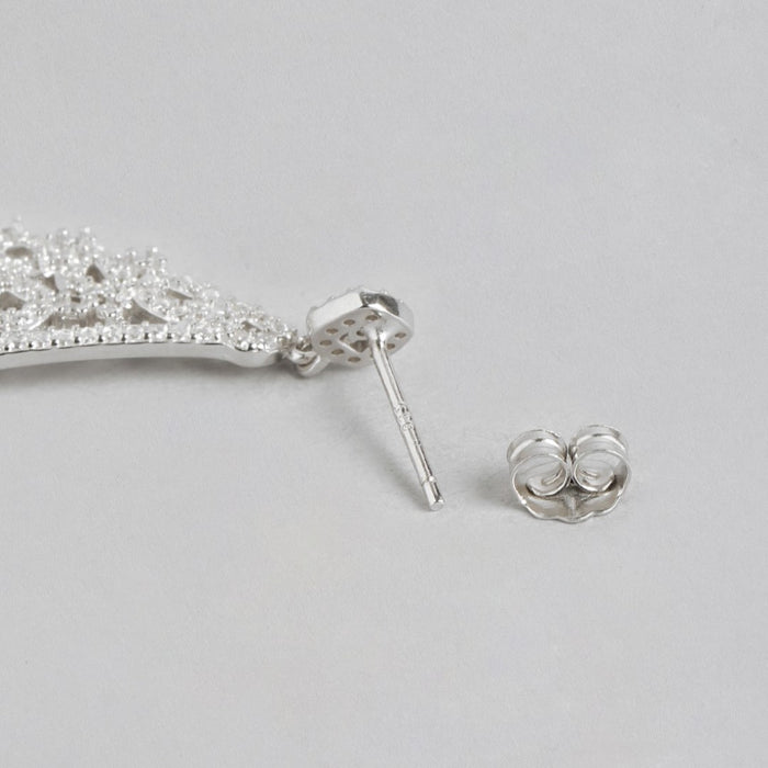 Abstract CZ Elegance Rhodium-Plated 925 Sterling Silver Earrings