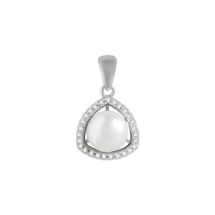 Abstract Elegance Pearl-CZ Rhodium-Plated 925 Sterling Silver Necklace