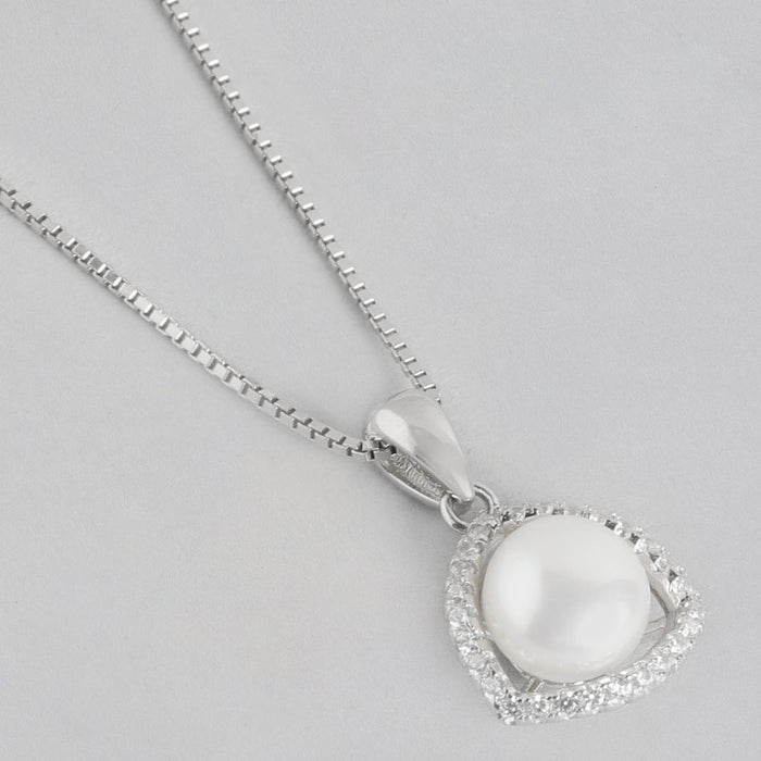 Abstract Elegance Pearl-CZ Rhodium-Plated 925 Sterling Silver Necklace