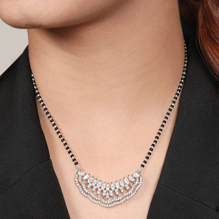 Abstract Elegance Rhodium Plated 925 Sterling Silver Mangalsutra Pendent