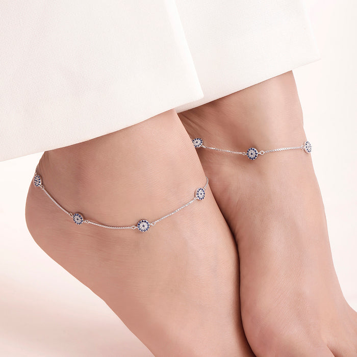 Abstract Floral Rhodium Plated 925 Sterling Silver Anklet