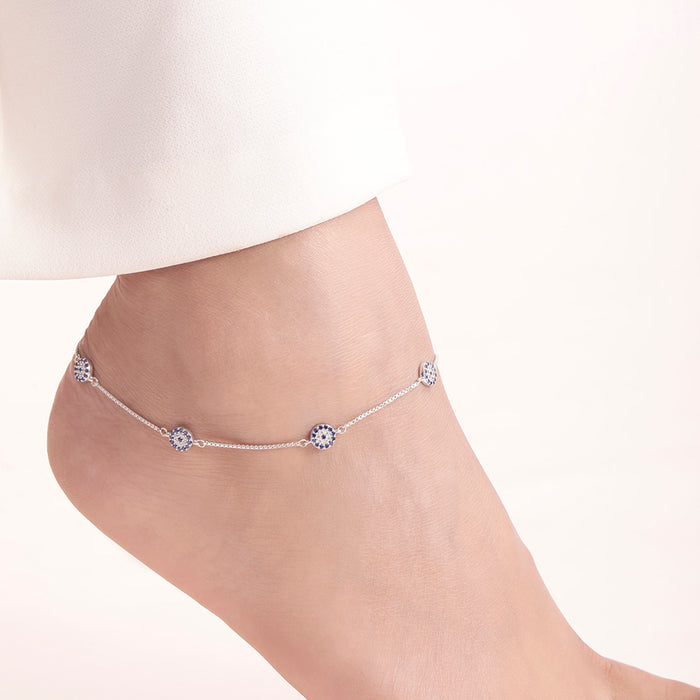 Abstract Floral Rhodium Plated 925 Sterling Silver Anklet