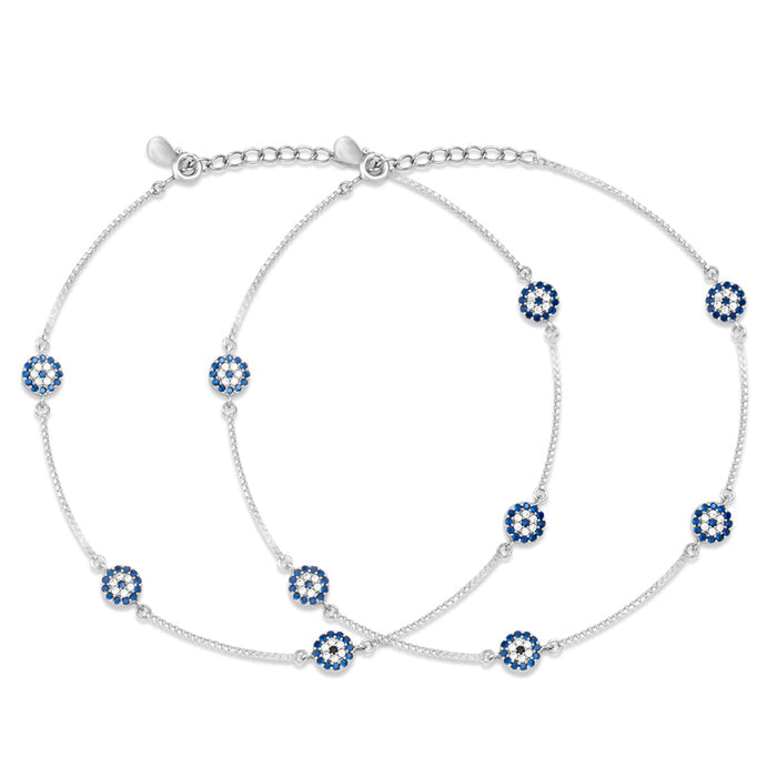 Abstract Floral Rhodium Plated 925 Sterling Silver Anklet