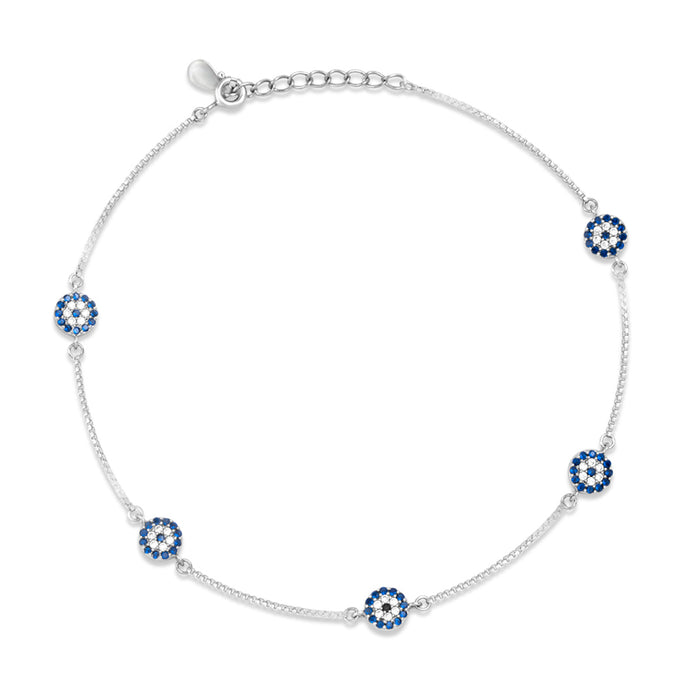 Abstract Floral Rhodium Plated 925 Sterling Silver Anklet