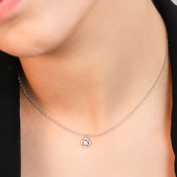 Abstract Radiance Rhodium-Plated Cubic Zirconia Sterling Silver Necklace