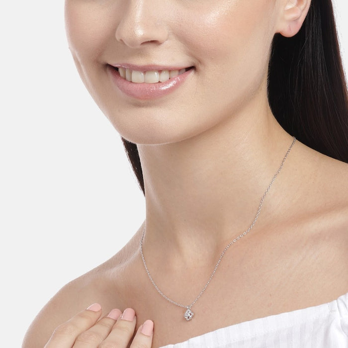 Abstract Radiance Rhodium-Plated Cubic Zirconia Sterling Silver Necklace