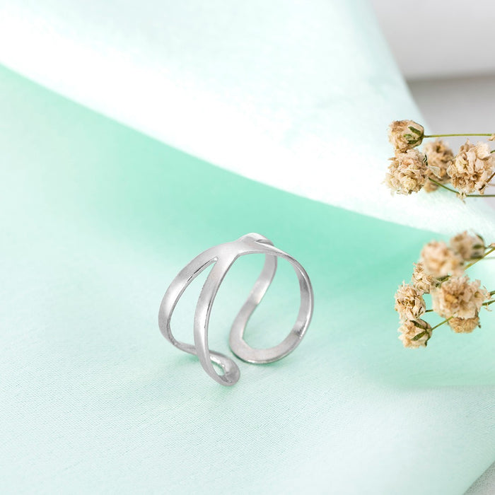 Abstract Rhodium Plated 925 Sterling Silver Ring for Her (Adjustable)
