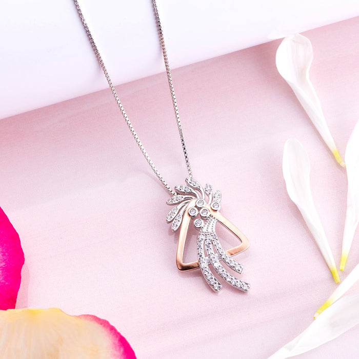 Abstract Triangle Floral CZ 925 Sterling Silver Pendant Chain