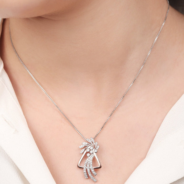 Abstract Triangle Floral CZ 925 Sterling Silver Pendant Chain