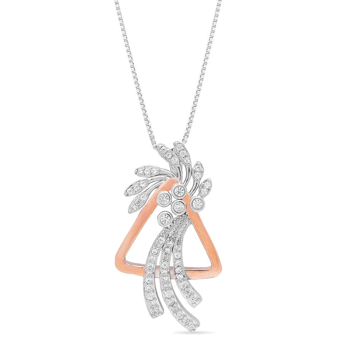 Abstract Triangle Floral CZ 925 Sterling Silver Pendant Chain