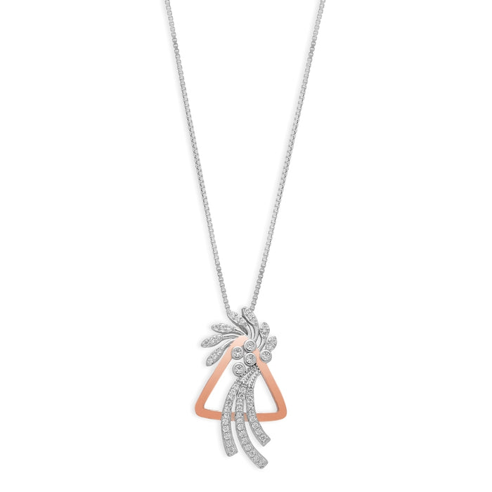 Abstract Triangle Floral CZ 925 Sterling Silver Pendant Chain
