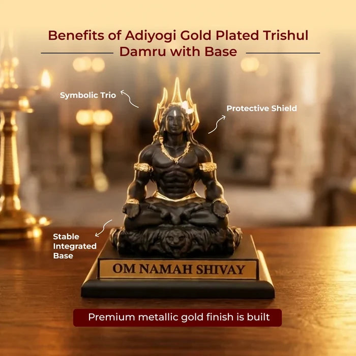 Adiyogi Gold Plated Trishul Damru with Base - view 3