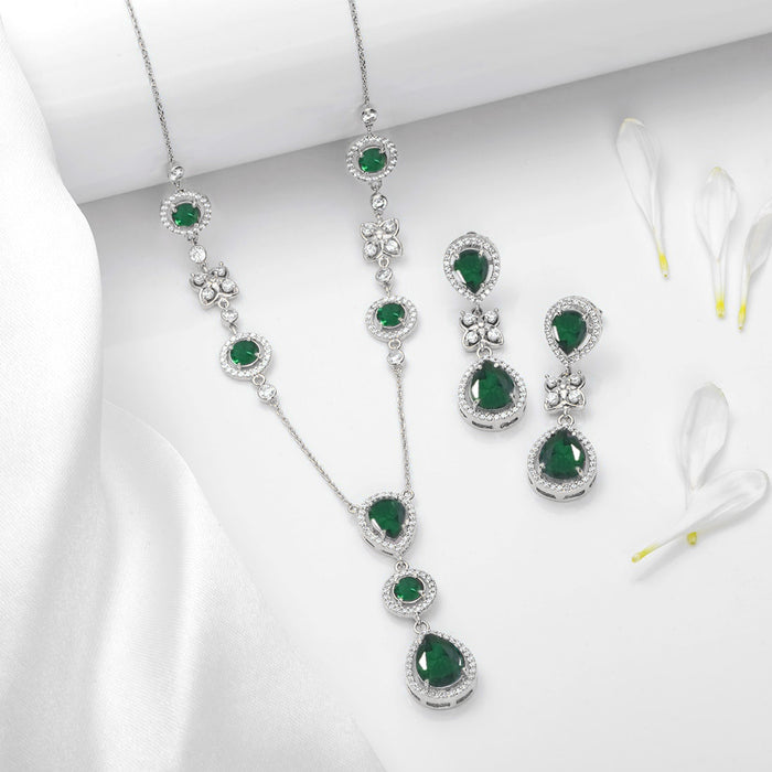 Alluring Mystery Rhodium Plated 925 Sterling Silver Green Jewellery Set