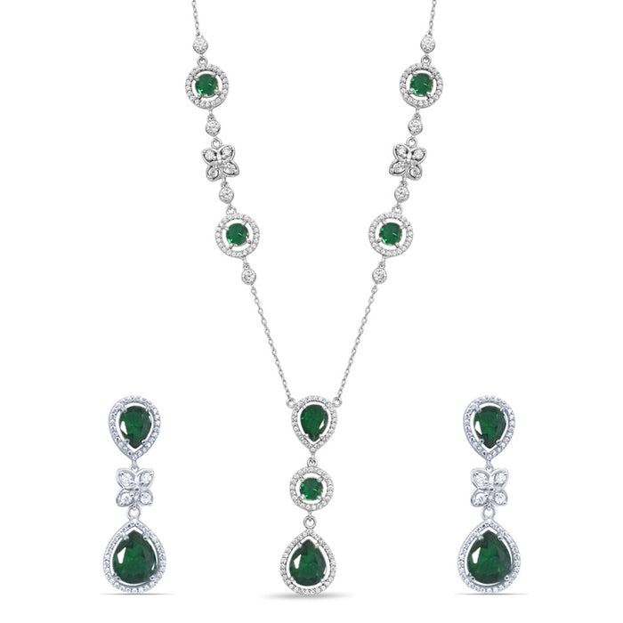 Alluring Mystery Rhodium Plated 925 Sterling Silver Green Jewellery Set