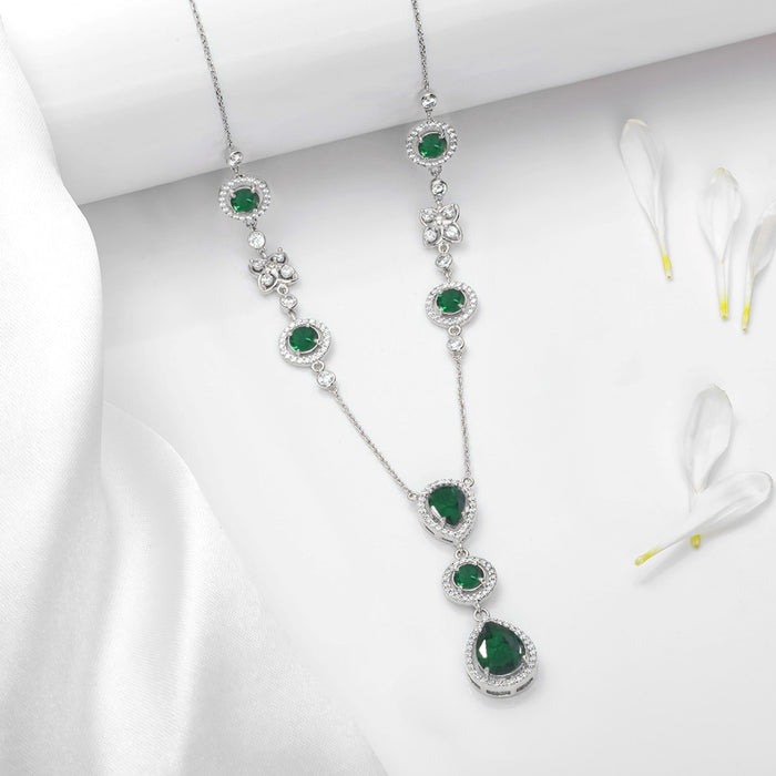 Alluring Mystery Rhodium Plated 925 Sterling Silver Green Jewellery Set