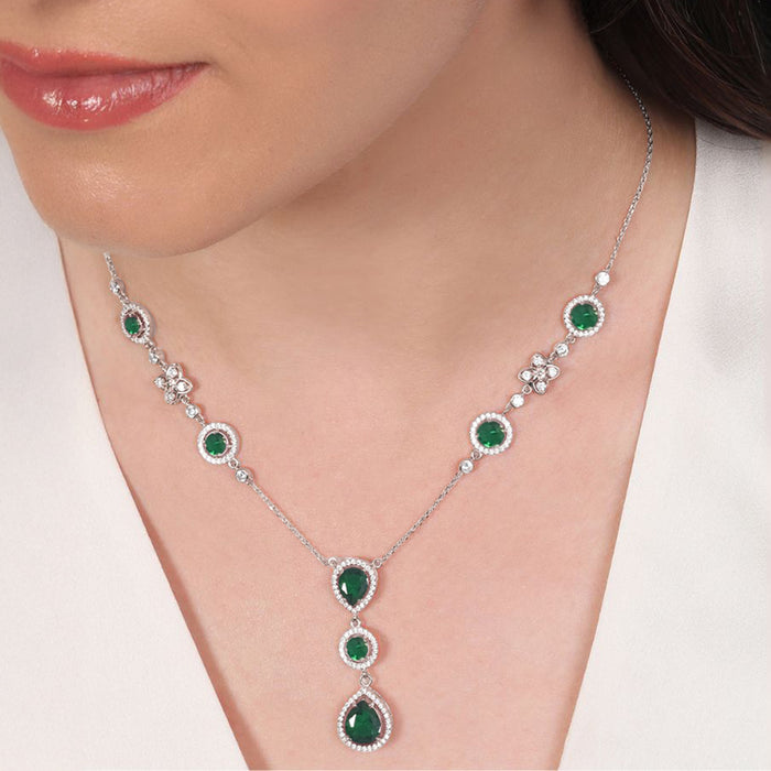 Alluring Mystery Rhodium Plated 925 Sterling Silver Green Jewellery Set