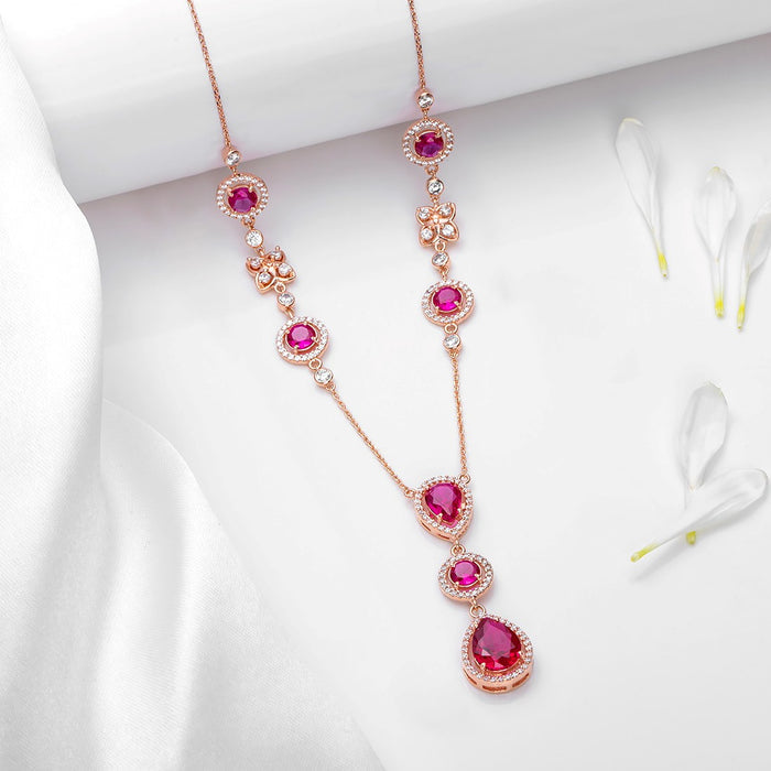 925 Sterling Silver Alluring Mystery Rose Gold-Plated Dark Pink Solitaire Necklace for Women – Zavya