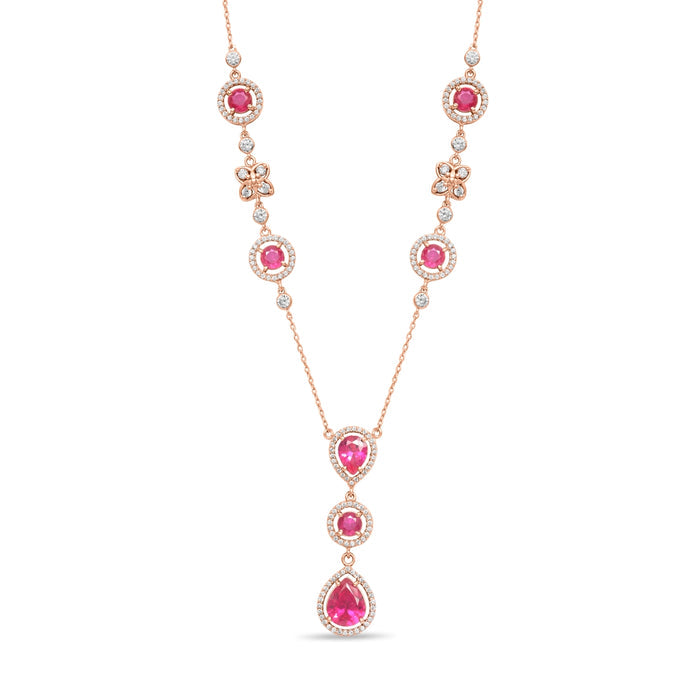 Rose gold-plated 925 Sterling Silver dark pink stone necklace for women with crystal halos – Zavya