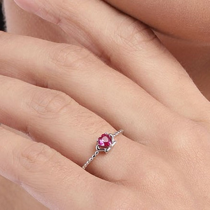 Alora Ruby Heart 925 Sterling Silver CZ Ring for Women (Adjustable)